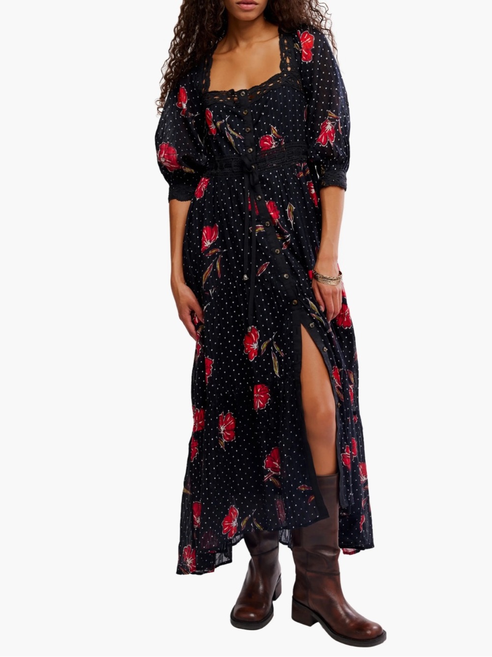 Free People Morning Meadows Floral Lace Trim Maxi Dress New! - Picture 5 of 15